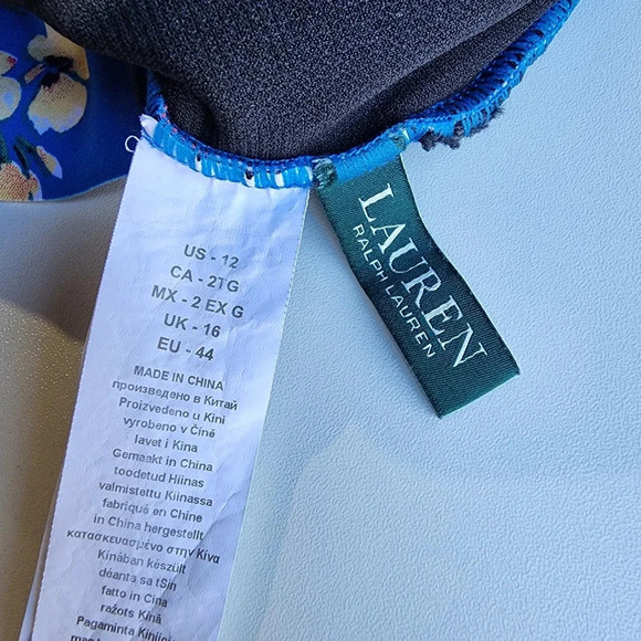 Ralph Lauren One Piece Swimsuit Off Shoulder Floral Blue Pink Print Sz 12 - Picture 3 of 16